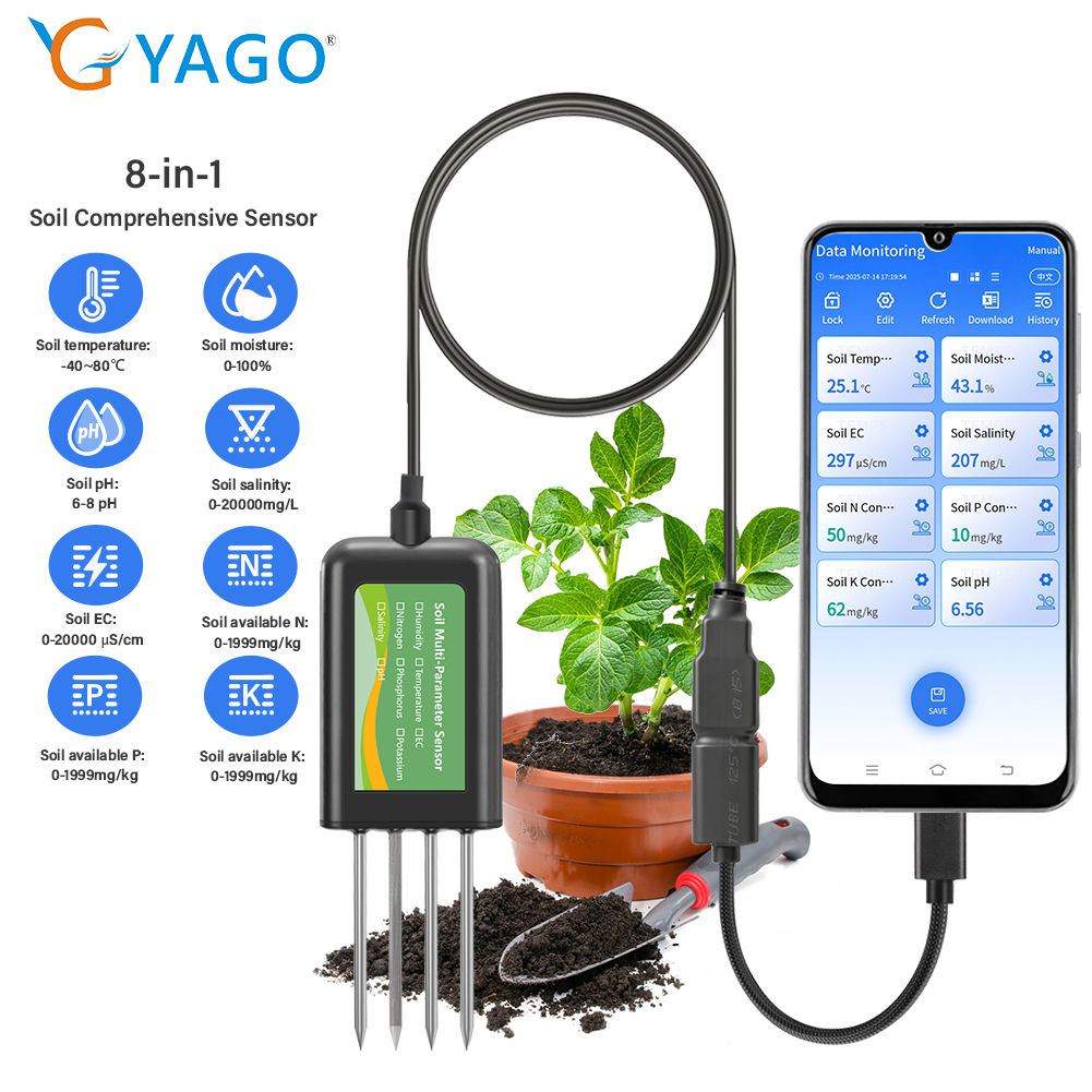 Precision Farming Smart Agriculture - YAGO Toprak Sensörü 8'i 1 Arada